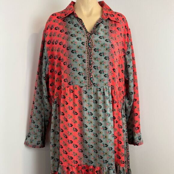 Raga Women's 2X Plus Red Orange Navy Blue Boho Maxi Dress Gown Long Sleeve Boho - Picture 11 of 15